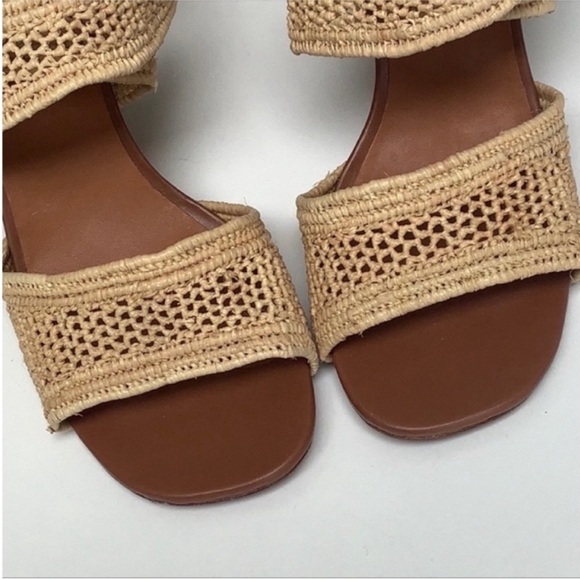 Robert Clergerie Natural Raffia Ankle Wrap Gold Block Heel Sandals 9 - Picture 5 of 9